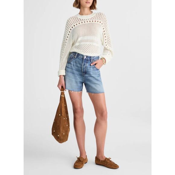 NWOT MADEWELL White Open Stitch Cotton Pullover Sweater Size Medium - Picture 4 of 11